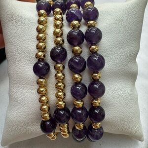 Amethyst Purple and Gold Filled Beaded Bracelet Set